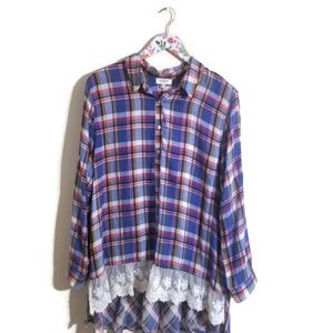 Umgee Plaid Flannel Oversize Top shirt Size Small